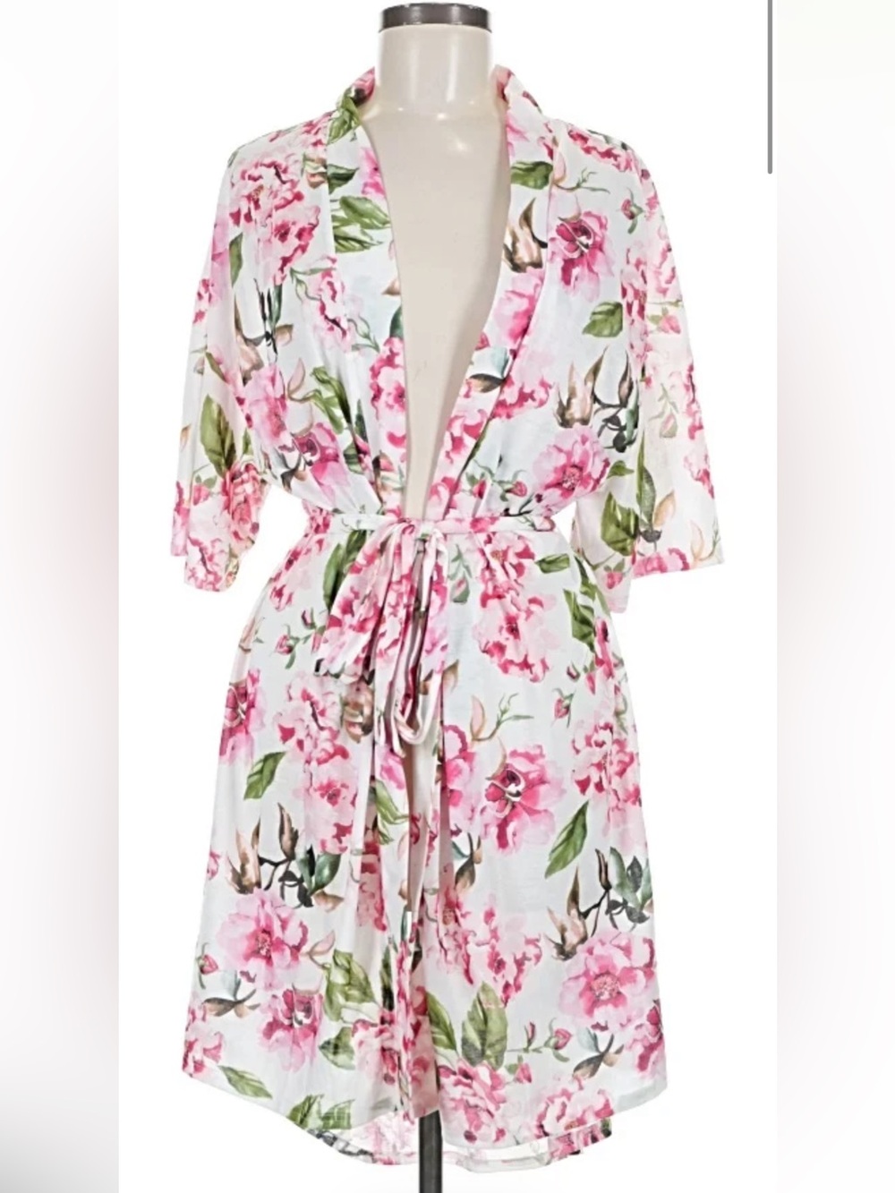 Floral Pink & White Tie-Waist Women's robe
